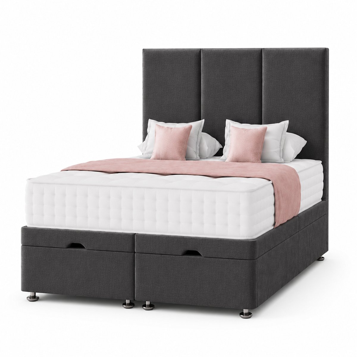 Comfy Deluxe Super King End‑lift Ottoman Plush Storage Bed Set - Grey