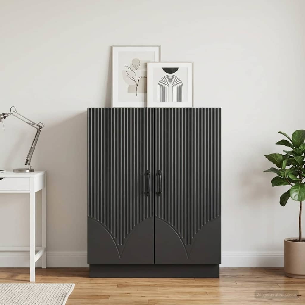 Walplus 2 Door Rectangular Engineered Wood Sideboard - Black - 66 x 34.5 x 87 cm