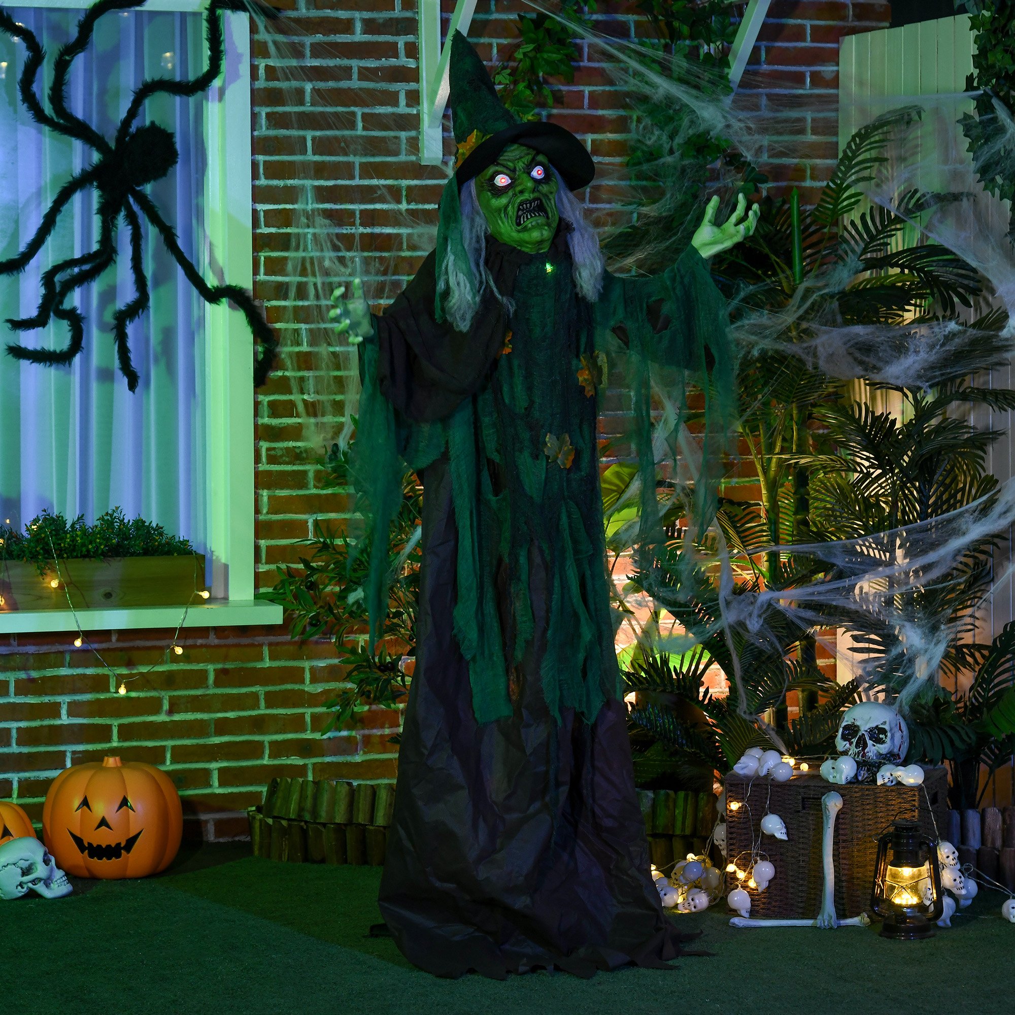 HOMCOM 6ft Animated Halloween Standing Greeen Face Witch Decoration