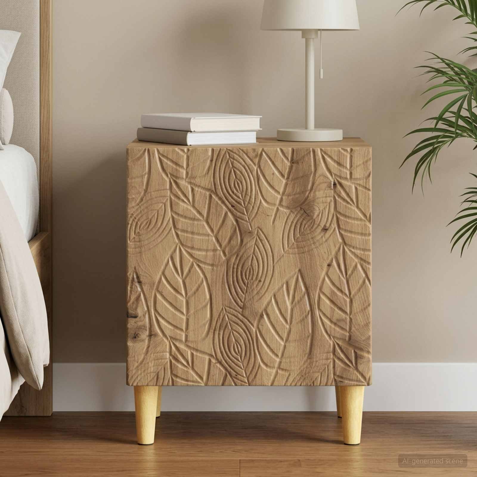 Walplus 1 Door Engineered Wood Bedside Table - Oak - 43 x 34.5 x 50 cm