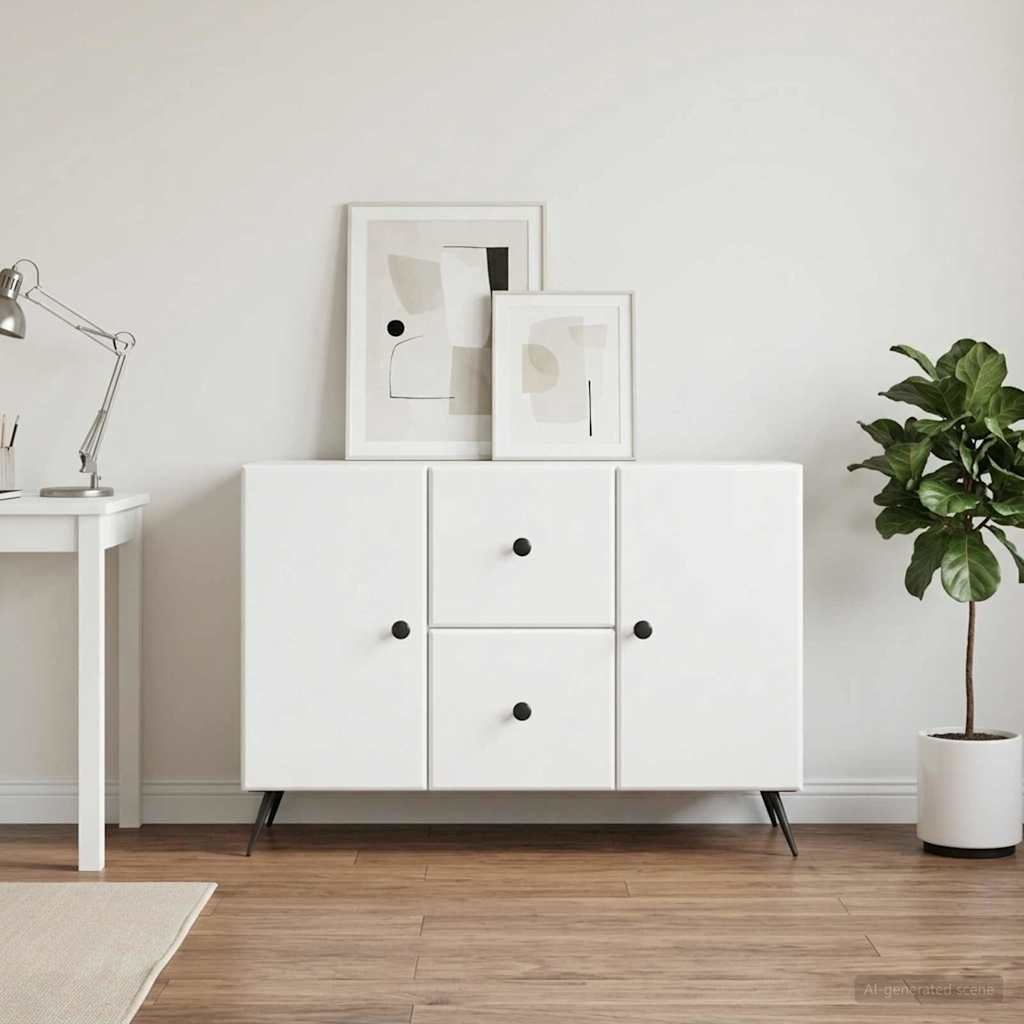 Walplus 2 Drawer Rectangular Sideboard Open Shelf - White - 89 x 34.5 x 60 cm