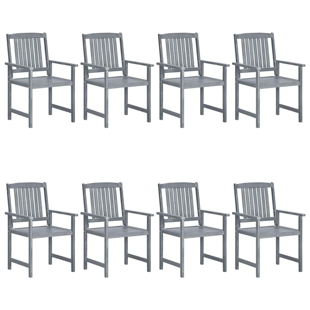 Walplus 8 Piece Solid Acacia Wood Garden Chairs - Grey - 57 x 61 x 92 cm