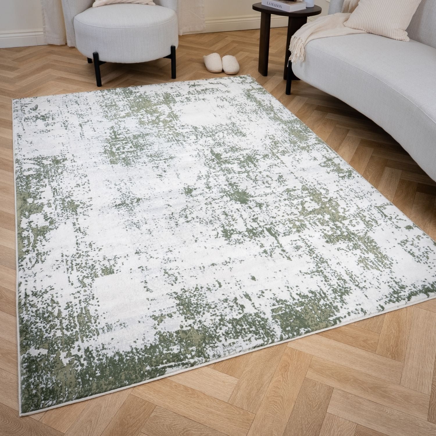 The Rugs Green Elaris Abstract Faded Distressed Area Rug - 80 x 150cm
