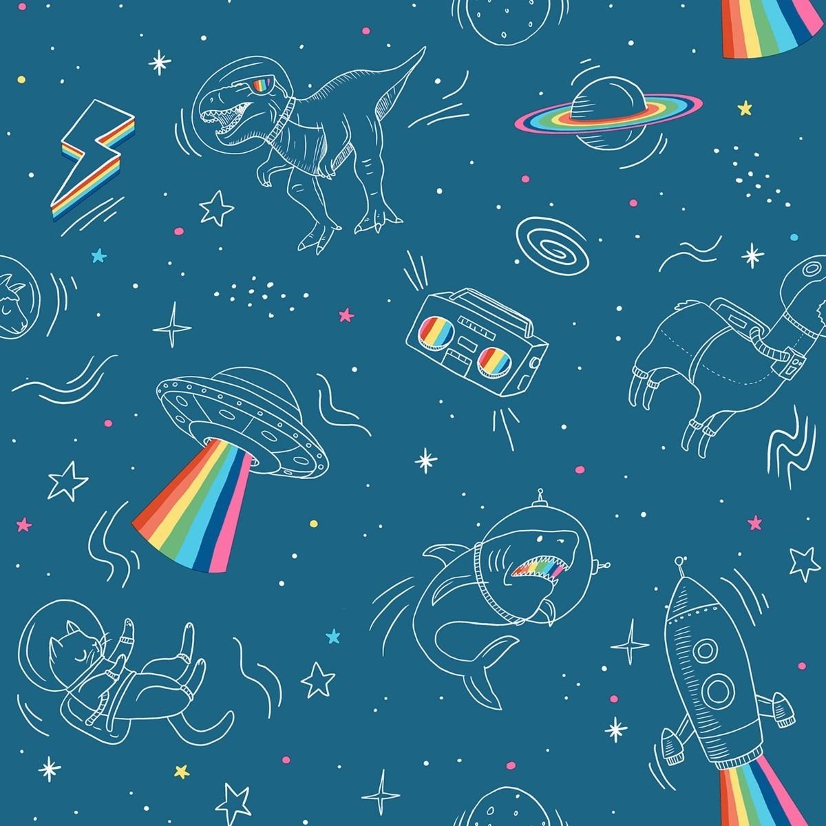 Muriva My Kingdom Space Explorer Wallpaper - Blue