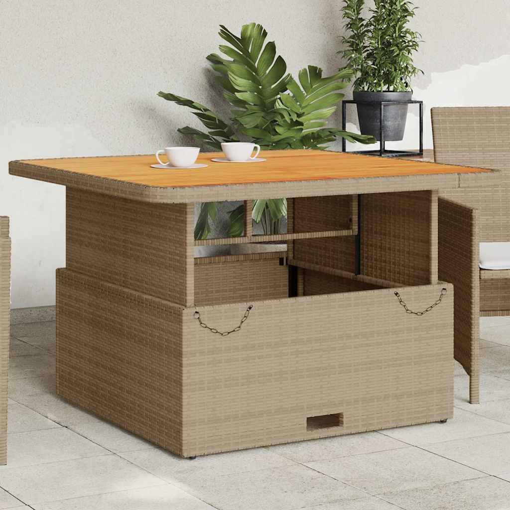 Walplus Poly Rattan Garden Table and Acacia - Beige - 110 x 110 x 71 cm