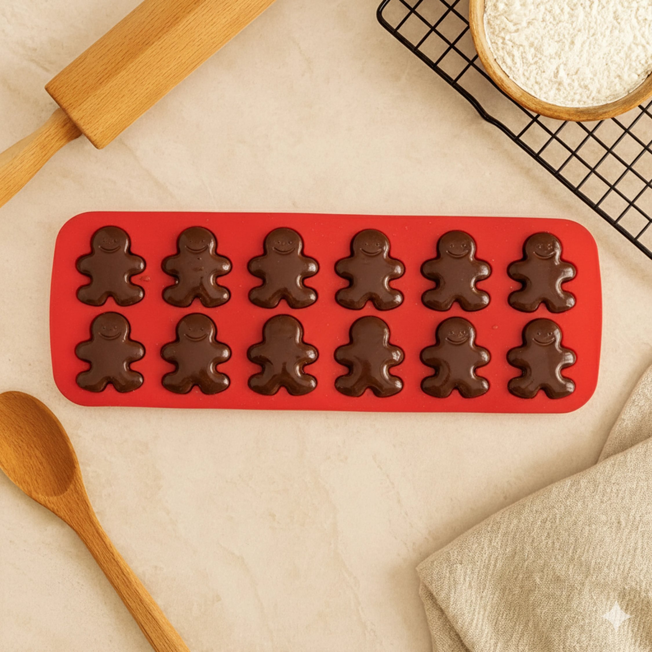 Orsina Hallie Silicone 12 Gingerbread Men Cake/Chocolate Mould - Red