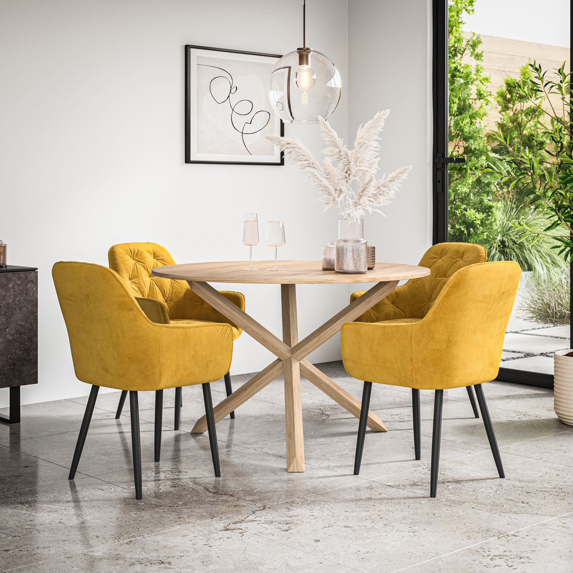 Furniture Online Malvern Anika Oak Table Dining Table & 4 Mustard Chairs