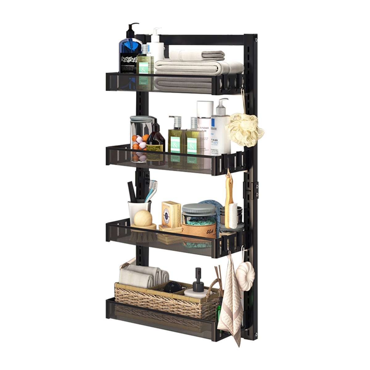 Living and Home 4 Tier Overdoor Shower Caddy - Black