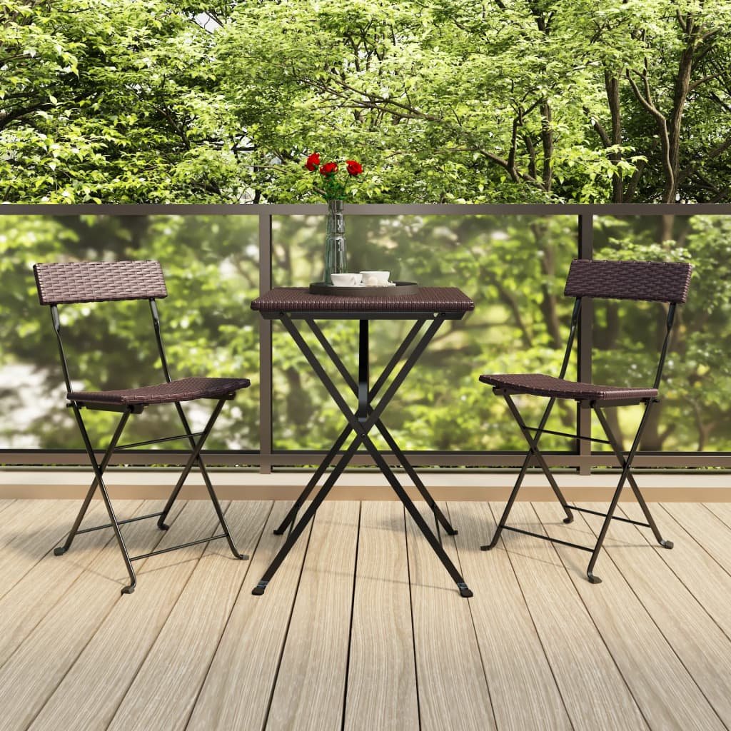 Walplus 3 Piece Poly Rattan Folding Bistro Set - Brown - 40 x 45 x 79 cm