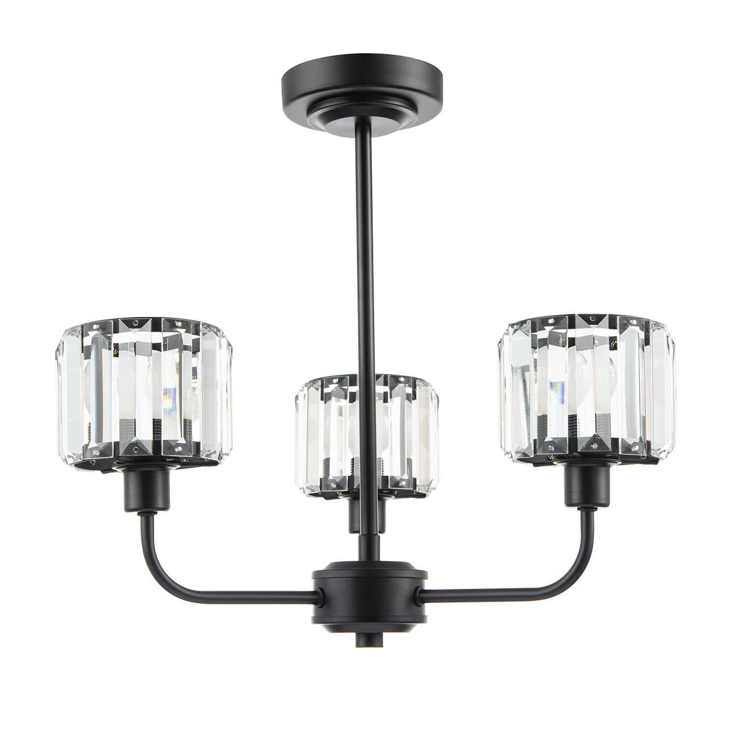 Happy Homewares Black with Clear Crystal Glass Rods on Ceiling Light - 42cm