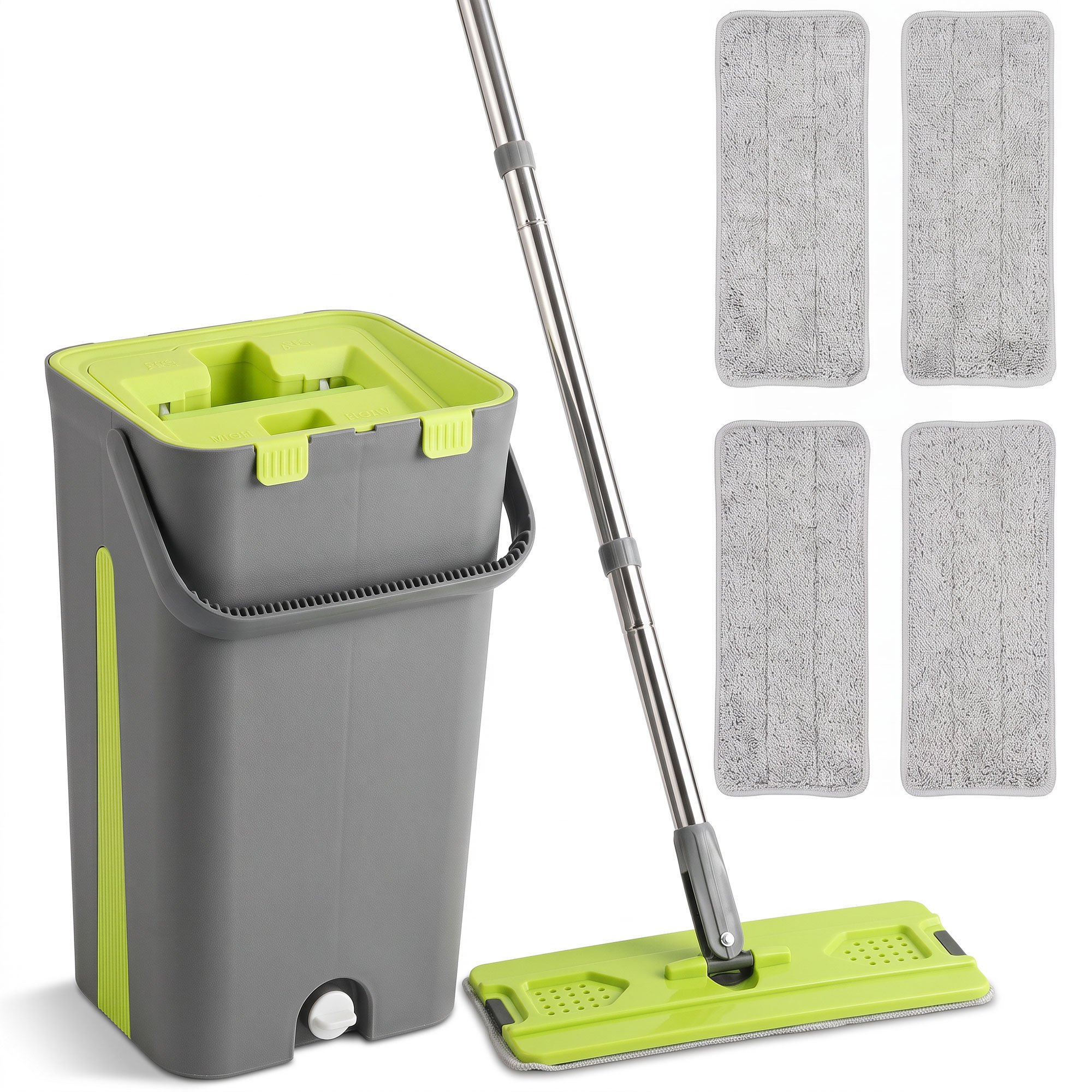 HOMCOM 2 Chamber Wringer 5 Microfibre Pads Flat Mop and Bucket Set – Dark Grey