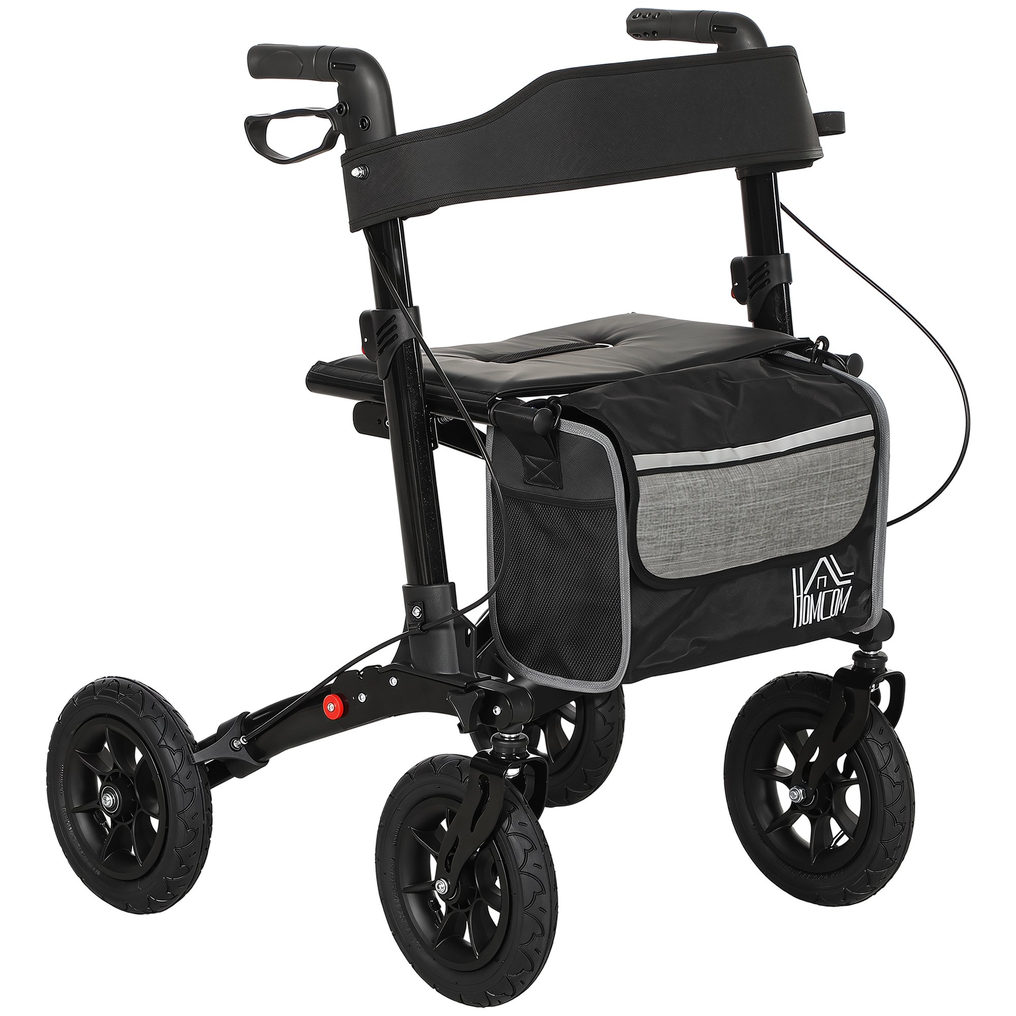 HOMCOM Folding Rollator Walker with Padded Seat and Storage Bag - Black