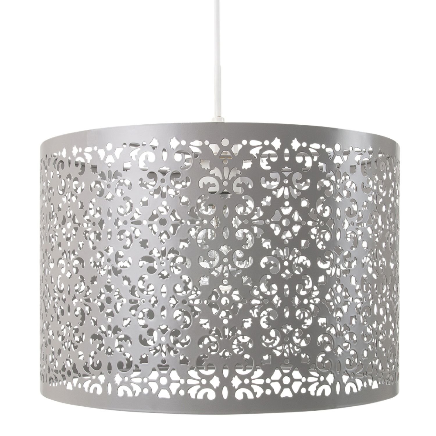 Happy Homewares Grey Marrakech Metal with Floral Decoration Pendant Shade - 29cm