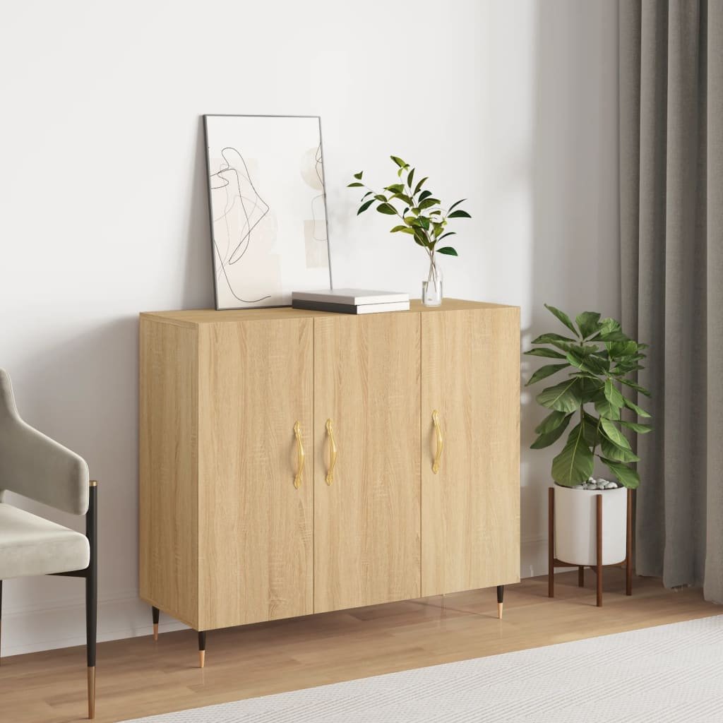 Walplus Engineered Wood Storage Sideboard - Sonoma Oak - 90 x 34 x 80 cm