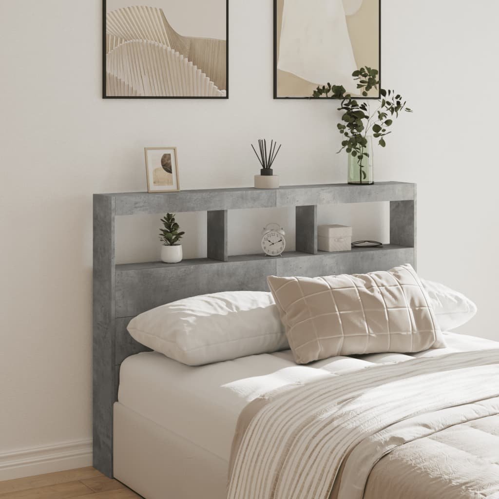 Walplus Wood LED Headboard Cabinet - Granite Grey - 140 x 17 x 102 cm