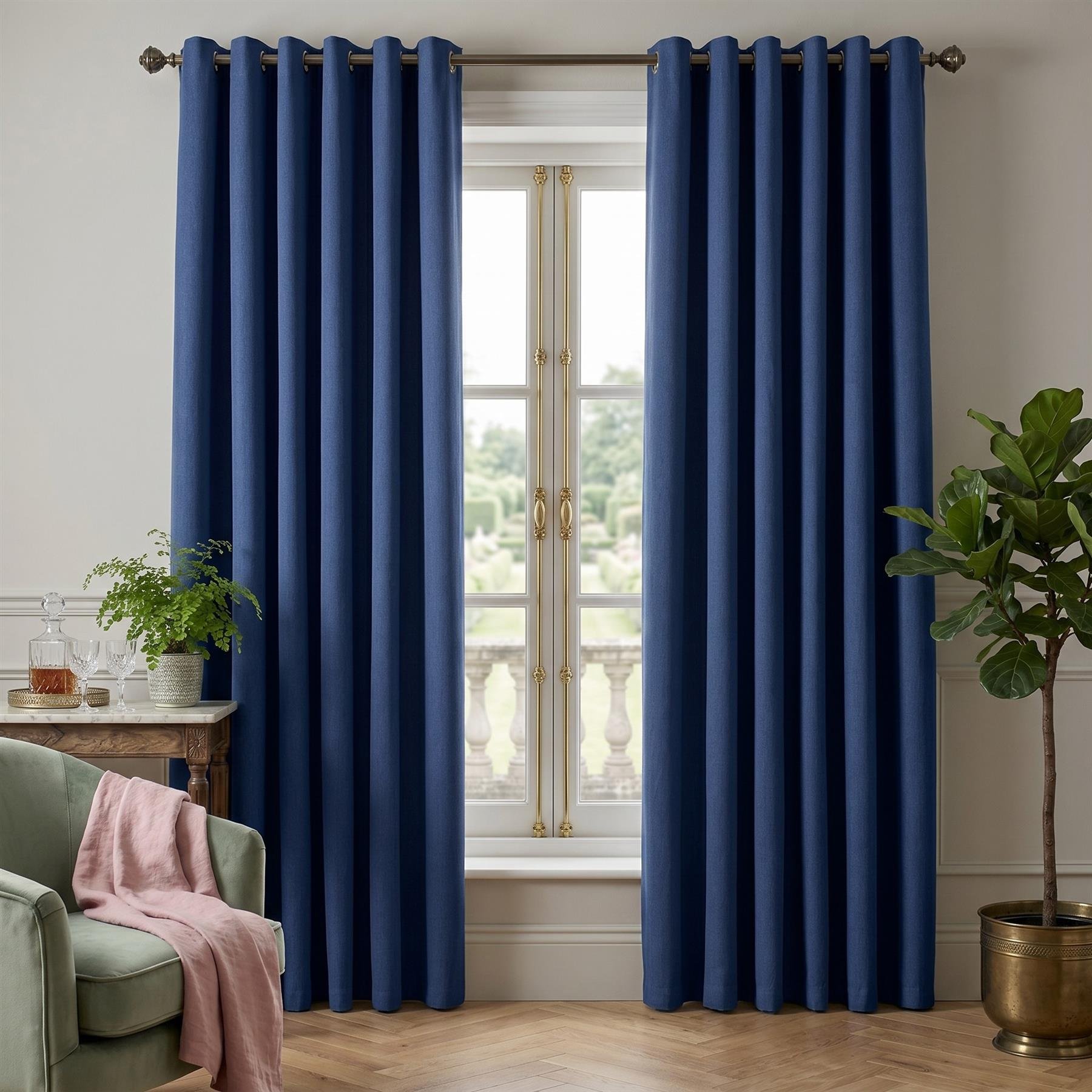 Luxury Living Linen Look Blackout Eyelet Curtains 117cm x 229cm - Blue