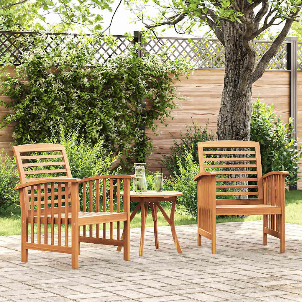 Walplus Pack of 2 Solid Acacia Wood Garden Chairs - Brown - 59 x 67 x 83 cm