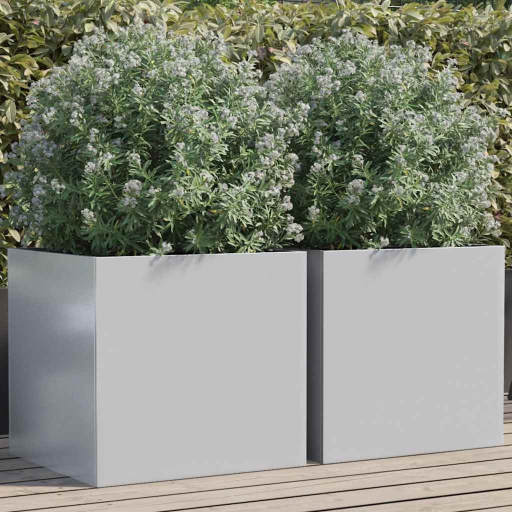 Walplus Pack of 2 Galvanised Steel Garden Planter - Silver - 49 x 47 x 46 cm