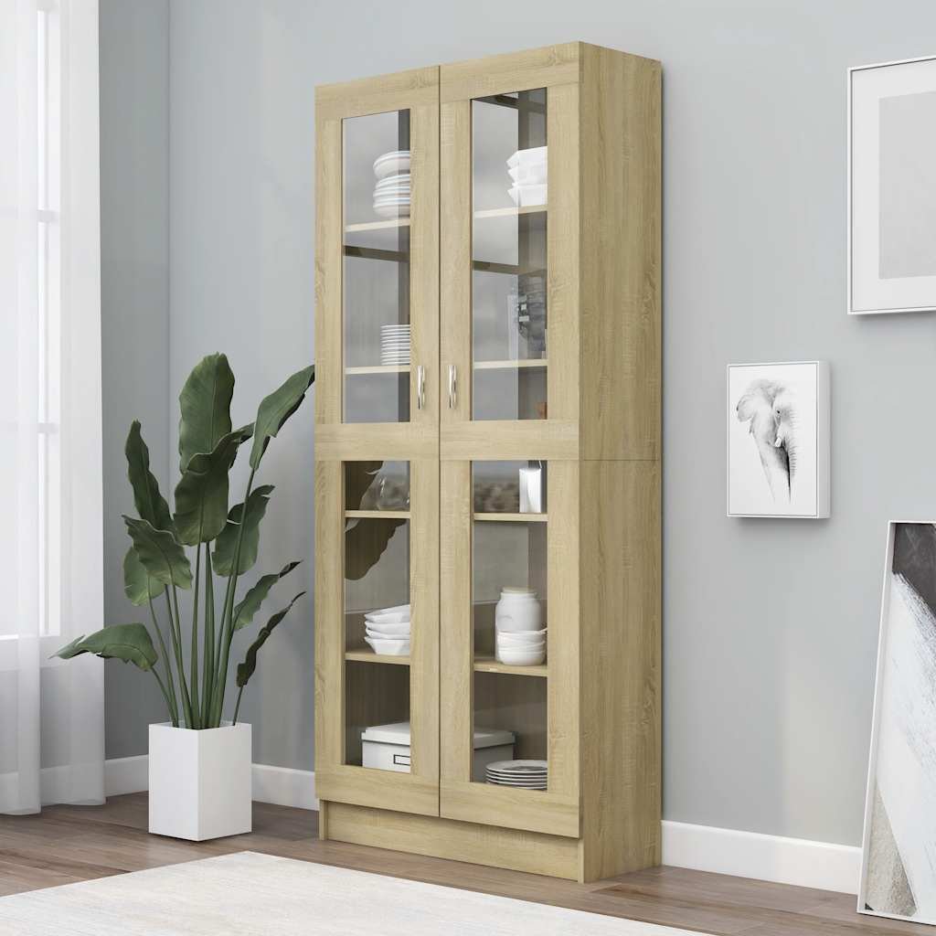 Walplus Engineered Wood Display Cabinet - Light Oak - 82.5 x 30.5 x 185 cm