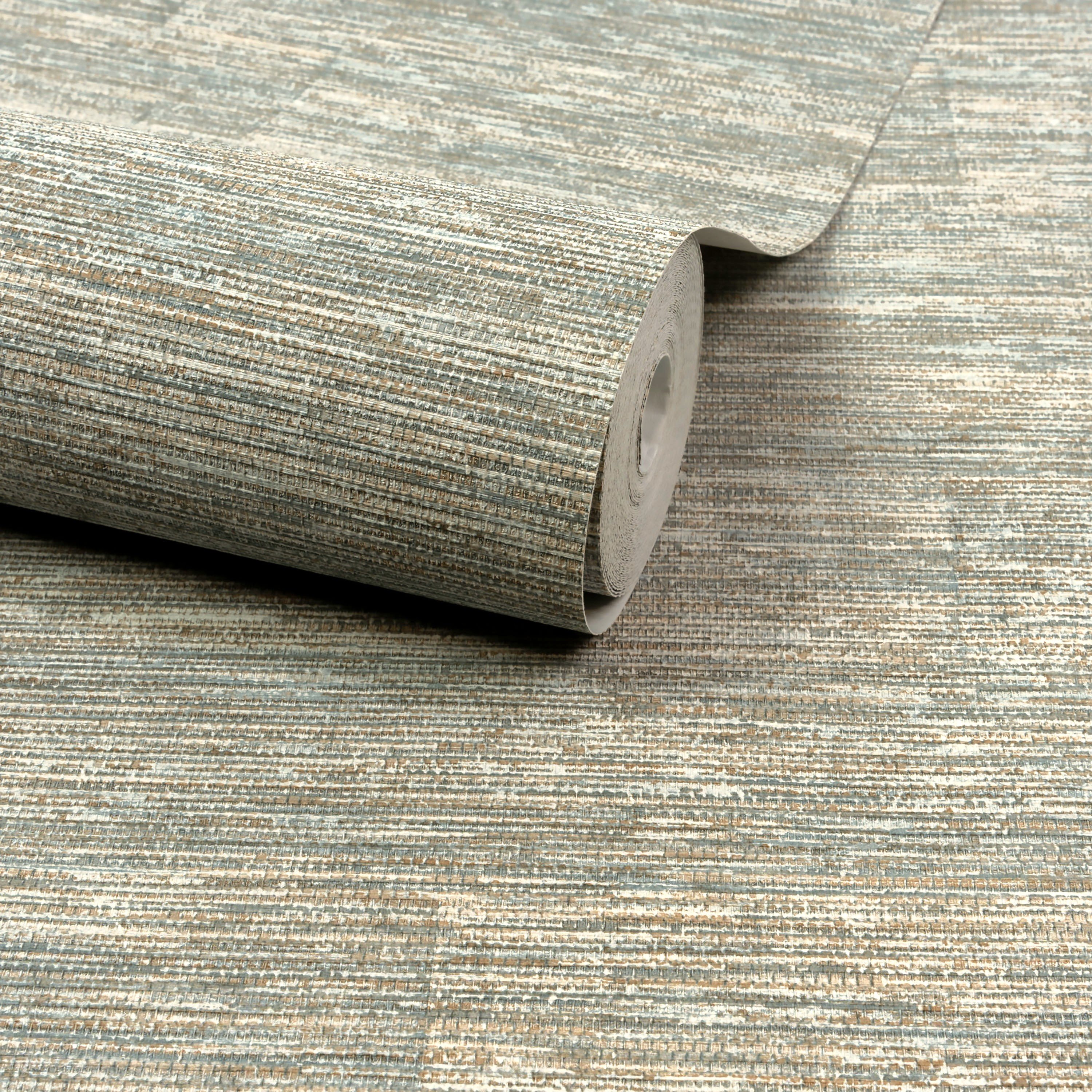Grandeco Boutique Johor Fabric Blocked Stripe Embossed Wallpaper - Teal