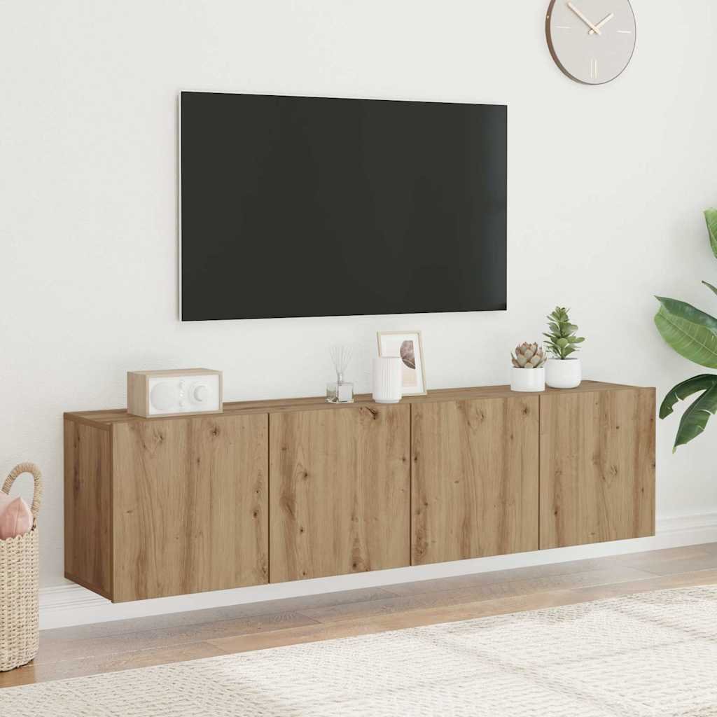 Walplus Pack of 2 Wall Mounted TV Cabinet - Oak - 80 x 30 x 41 cm