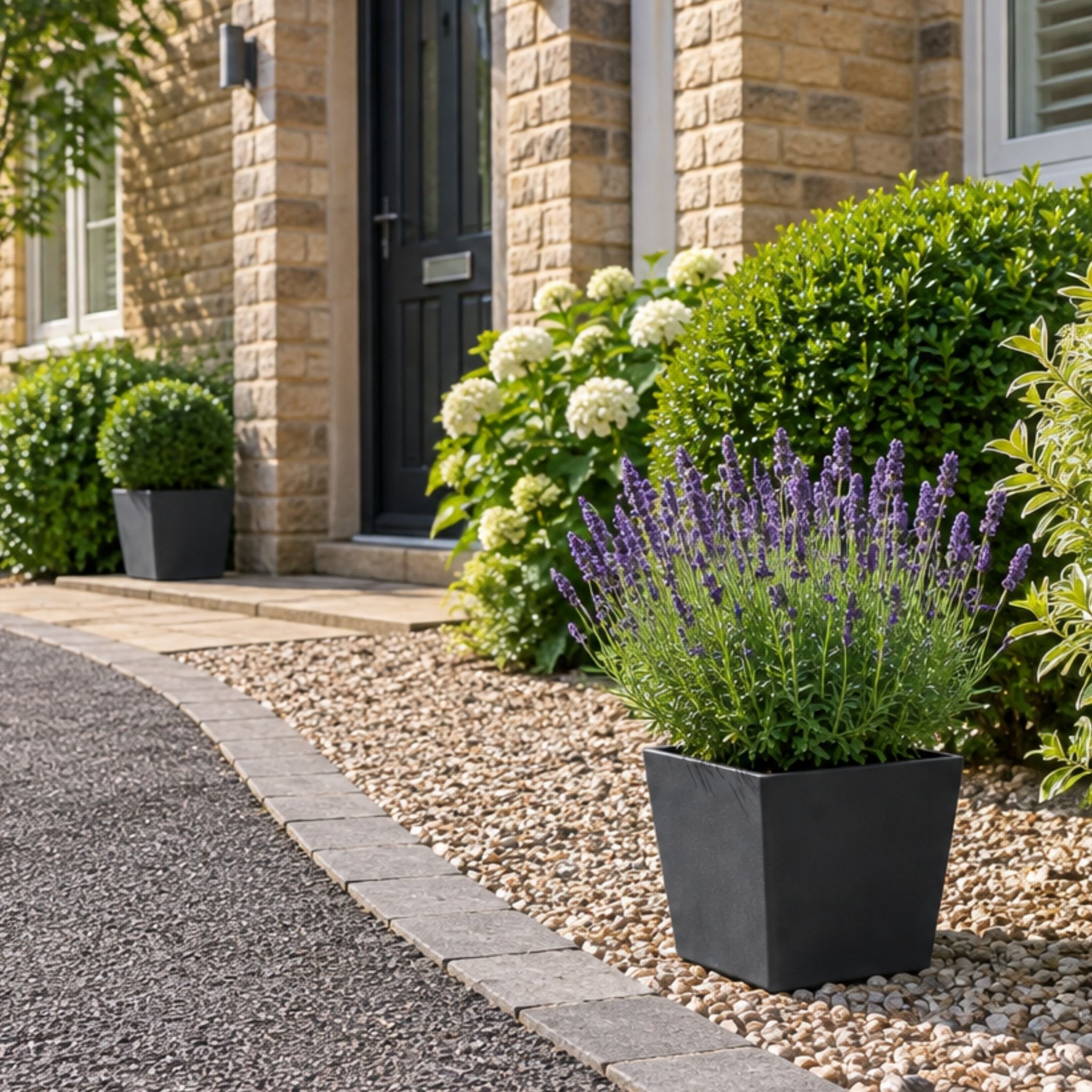 Fargro Home and Garden 24L Polystone Square Plant Pot - Charcoal Black