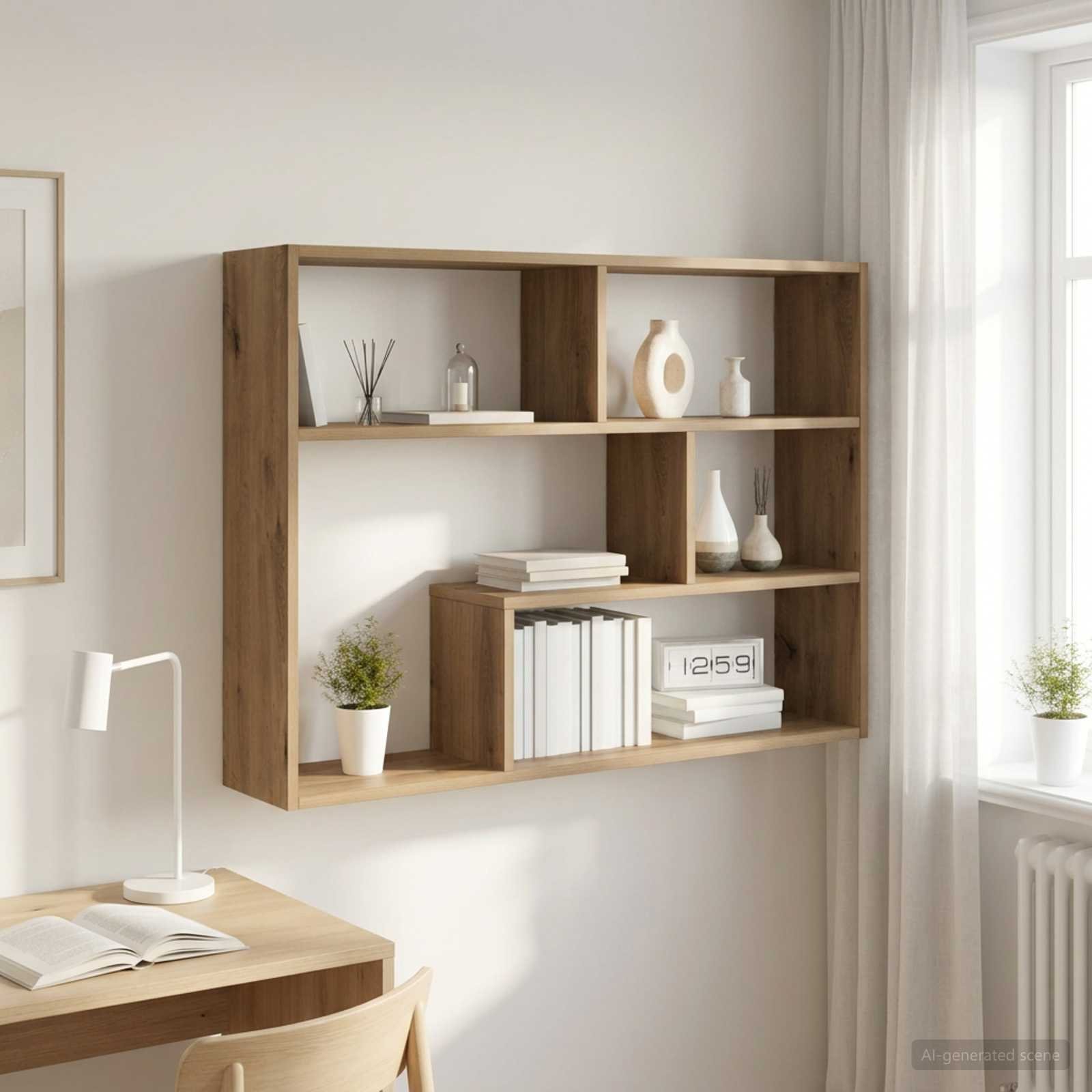Walplus Engineered Wood Wall Shelf - Oak - 95 x 20 x 69.5 cm