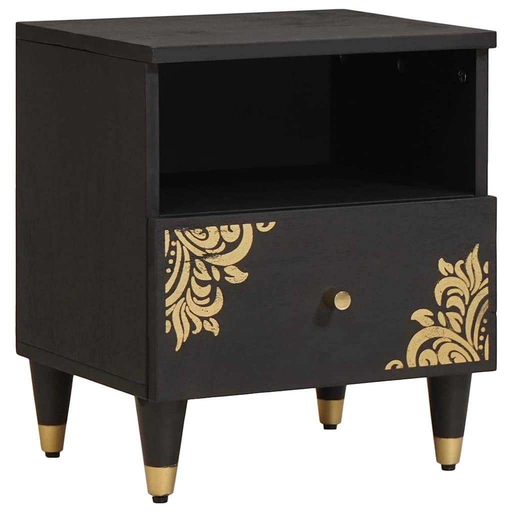 Walplus Solid Wood Nightstand - Black - 40 x 33 x 46 cm