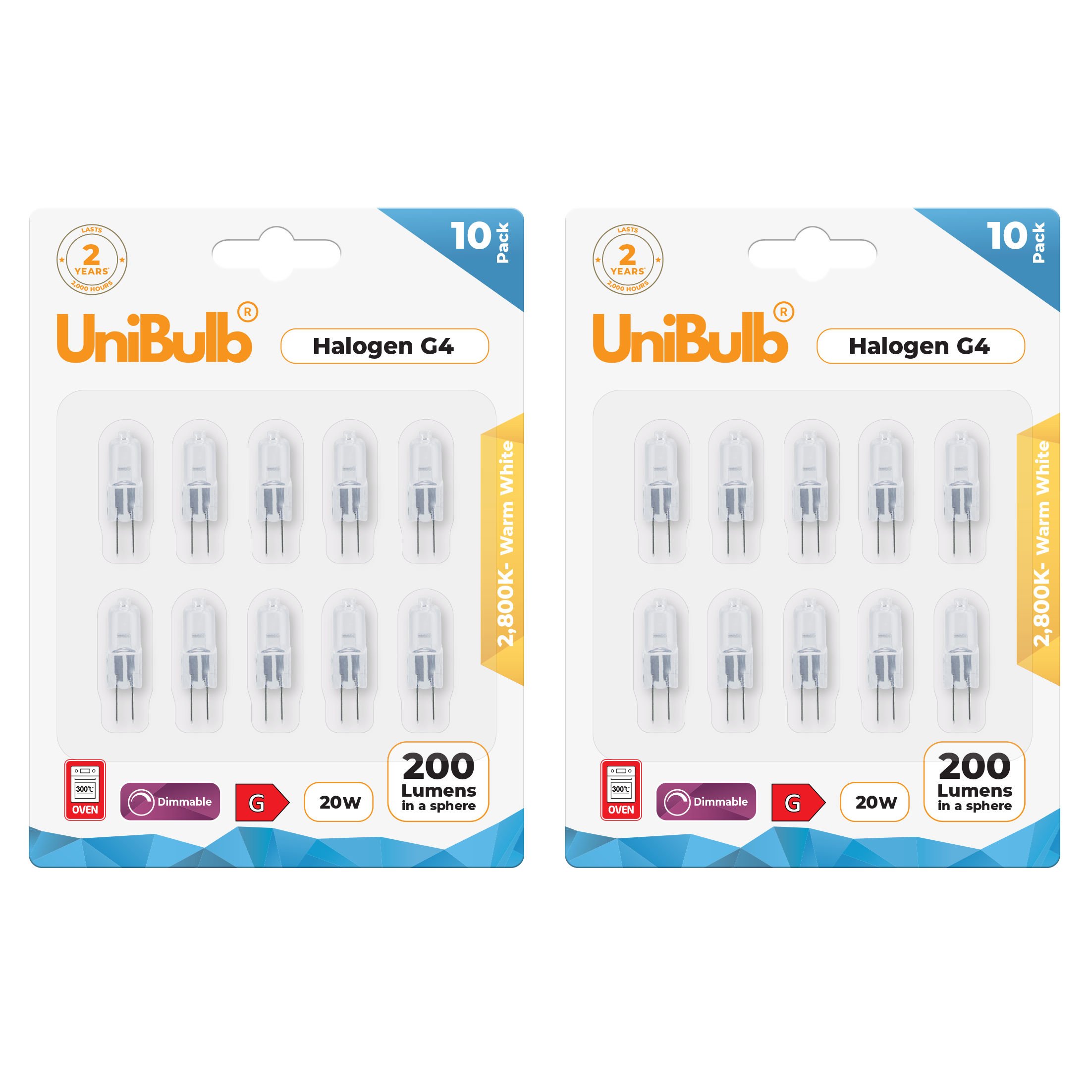 UniBulb 20W Halogen Dimmable Capsule G4 Light Bulb - Pack of 20