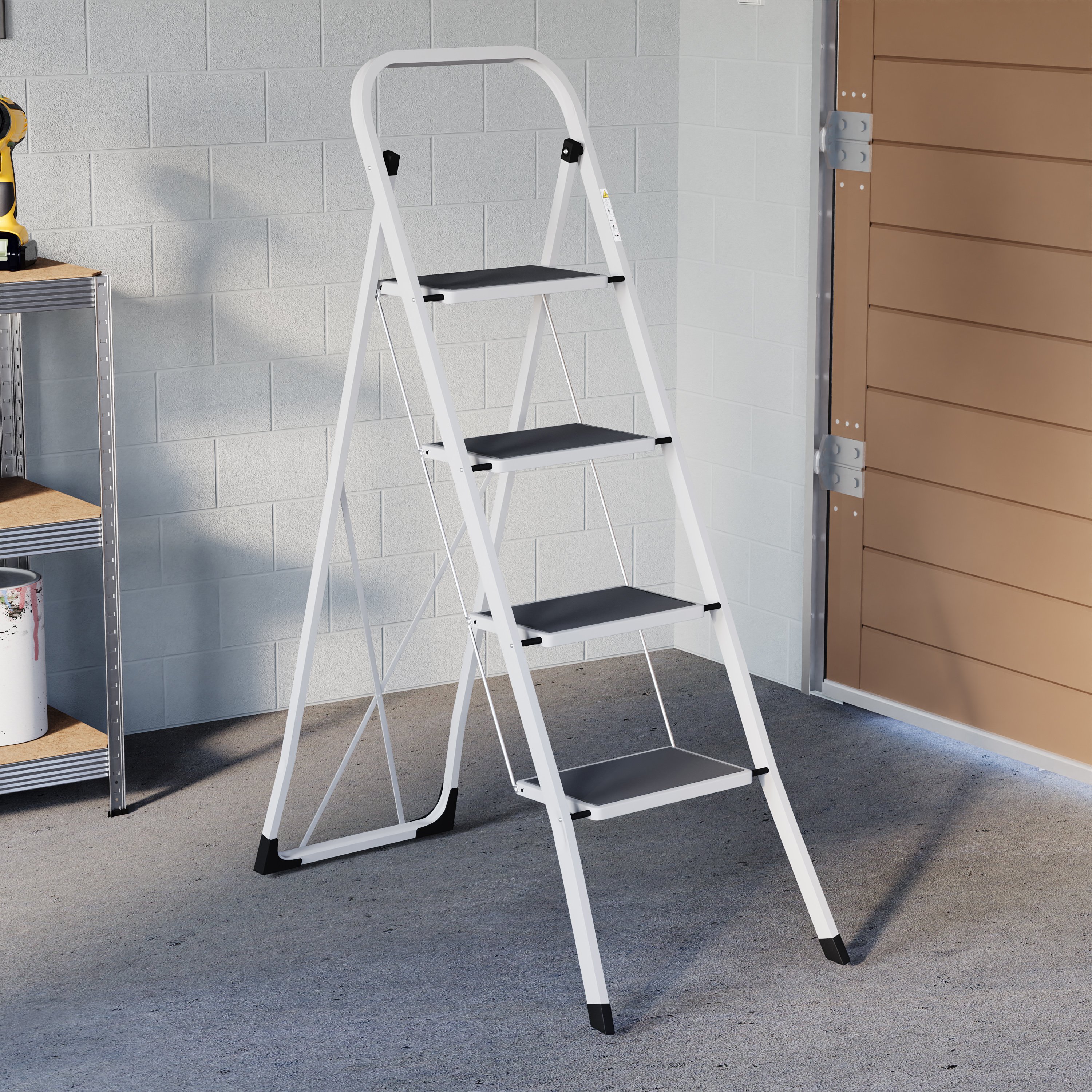 Home Vida 4 Step Ladder With Anti-Slip Mat - White