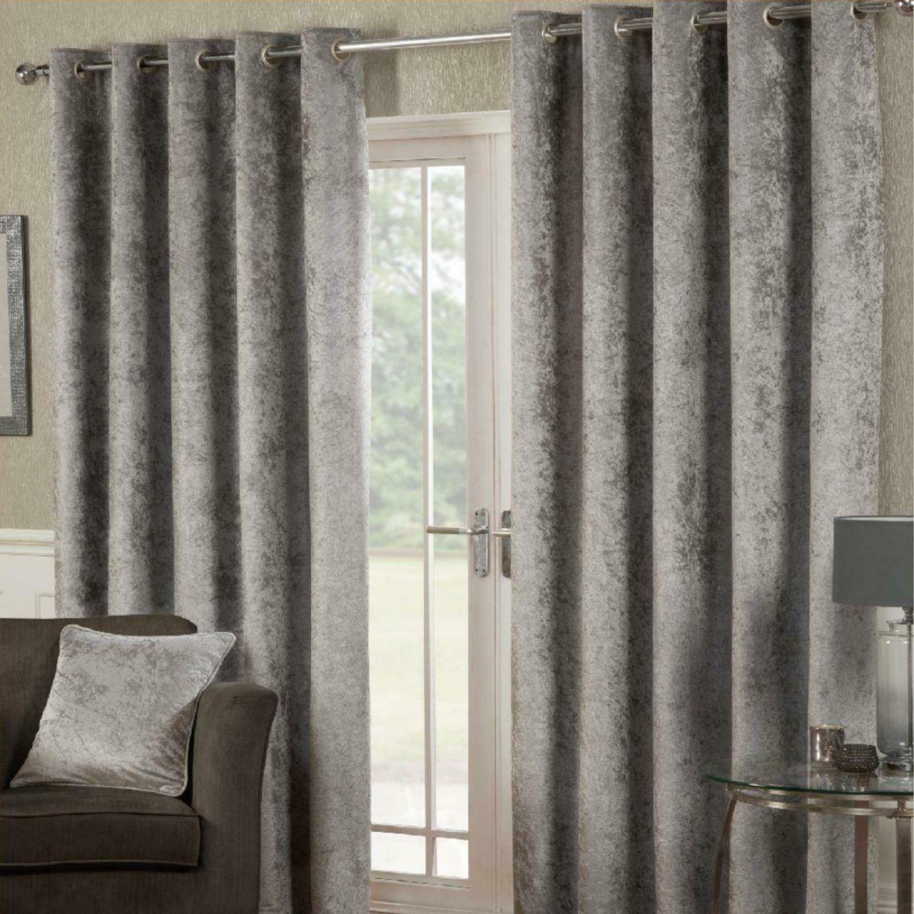 Alan Symonds Crushed Velvet Eyelet Curtains - Silver - 168 x 229cm