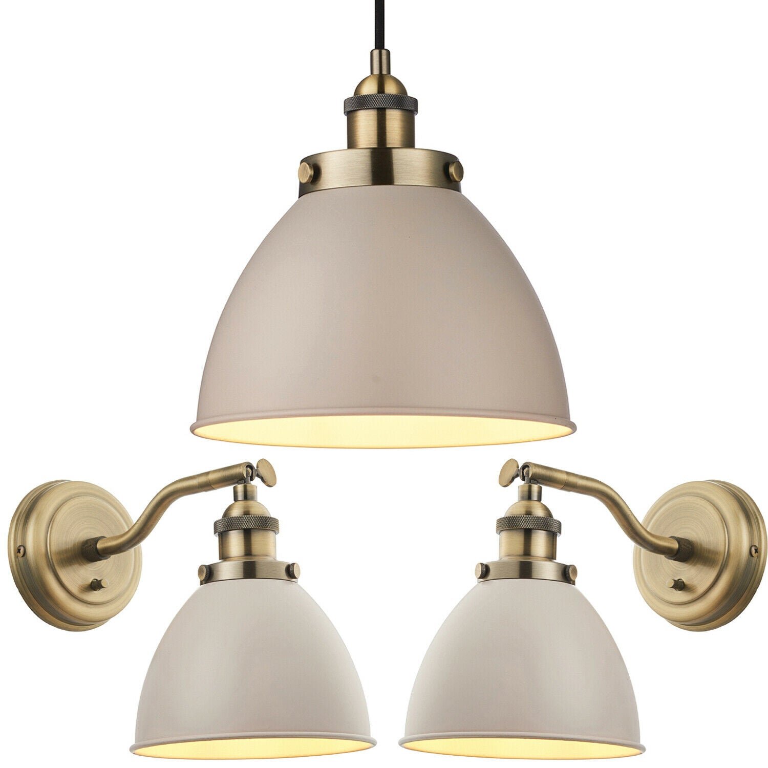 Loops Direct Steel Ceiling Pendant and Wall Lights - Taupe and Antique Brass