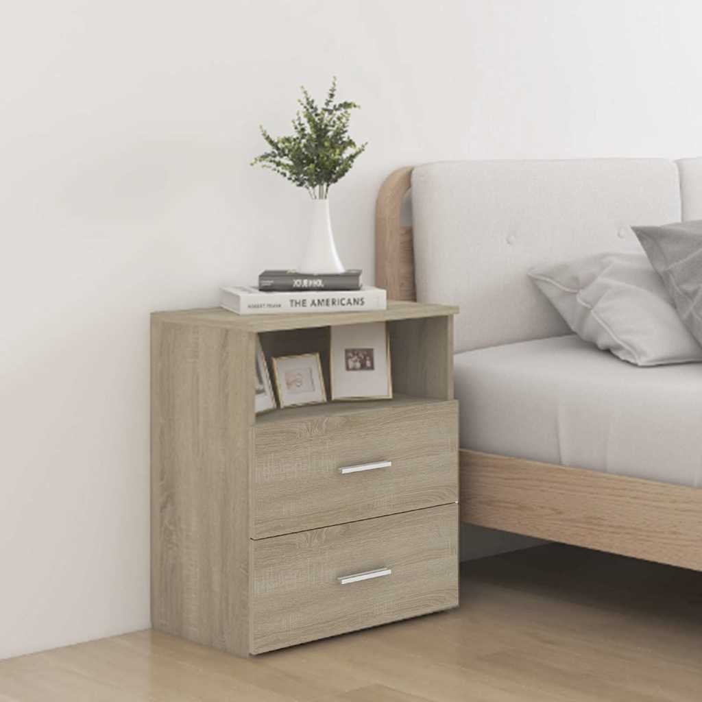 Walplus 2 Drawer Engineered Wood Bed Cabinet - Light Oak - 50 x 32 x 60 cm
