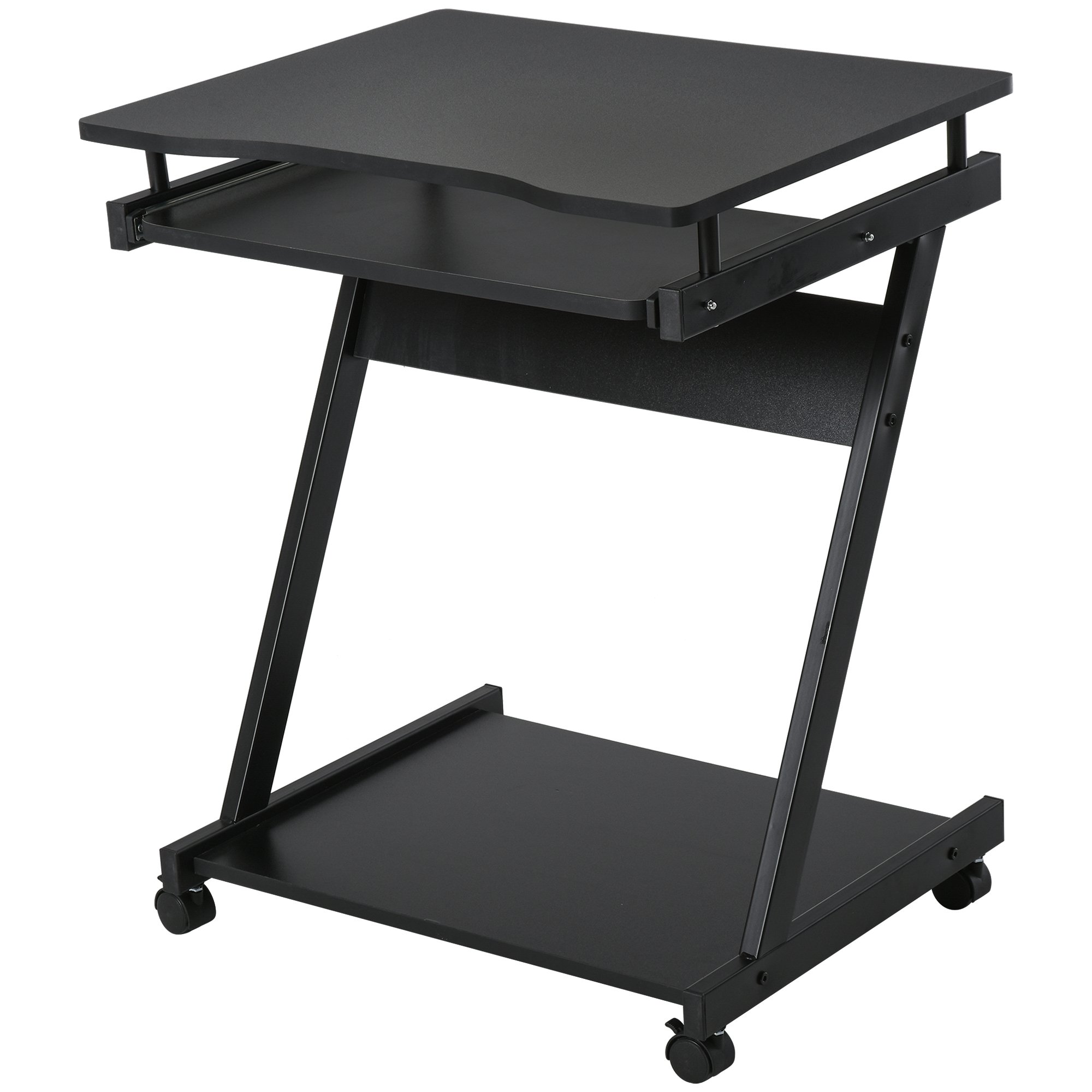 HOMCOM Industrial Mobile Computer Desk with Keyboard Tray - Black