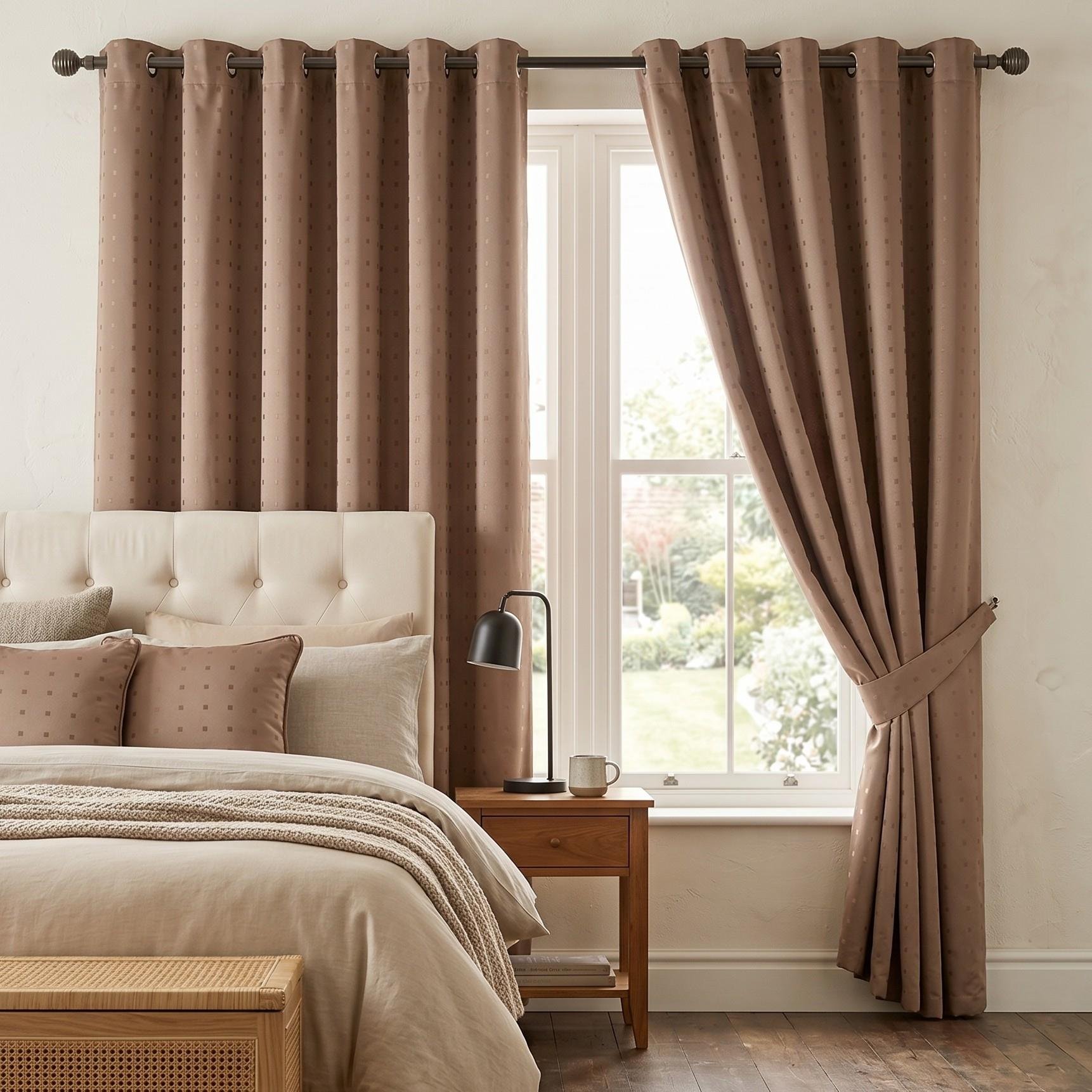 Luxury Living Adi Lined Eyelet Curtains 168cm x 229cm - Latte