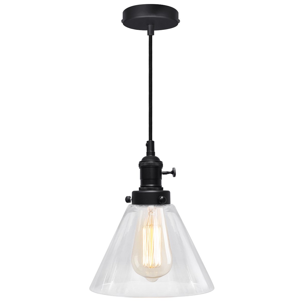 Energy Light Bulbs LED Cone Clear Glass Ceiling Pendant Light - Black