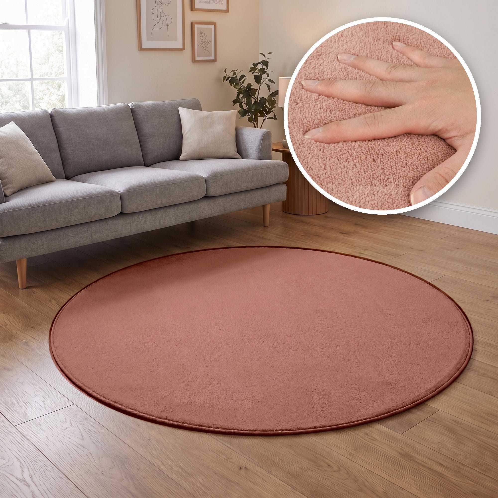 The Rugs Dark Pink Washmellow Plain Washable Non Slip Round Rug - 80cm
