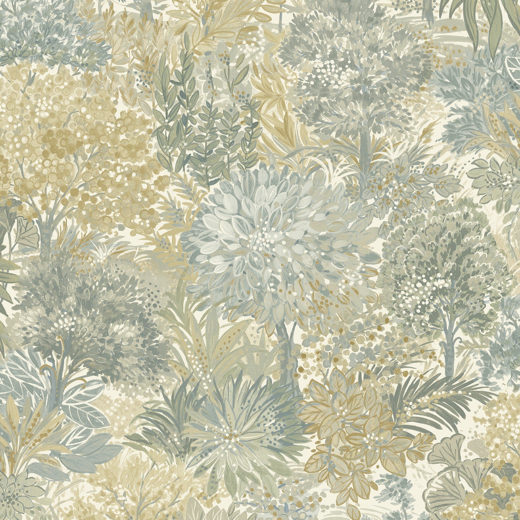 Grandeco Blossom Tree Leaf Foliage Textured Wallpaper - Sage