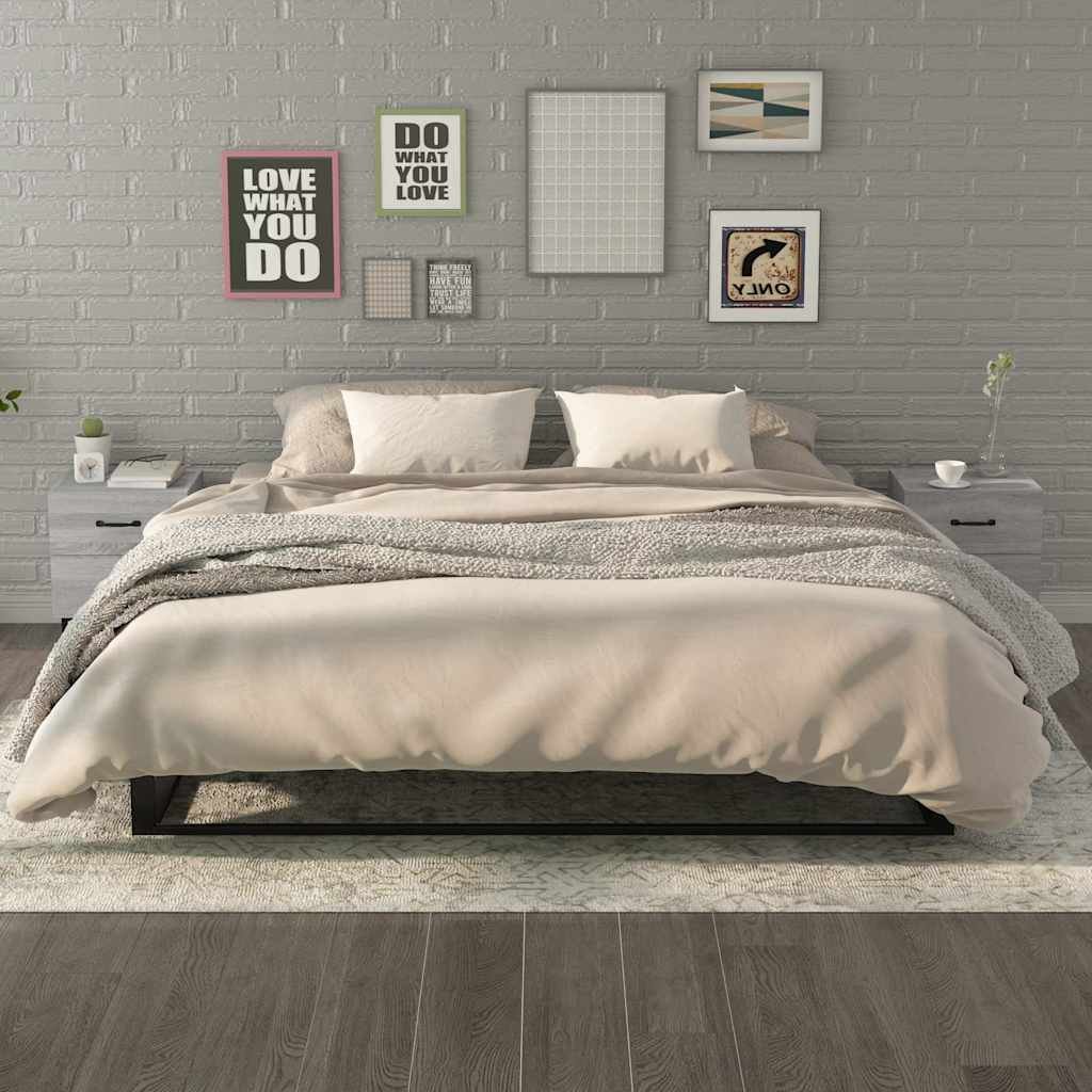 Walplus Pack of 2 2 Drawer Bedside Cabinet - Grey and Oak - 40 x 35 x 47.5 cm
