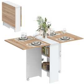HOMCOM 2 Tier Shelves Folding Dining Table for 4 People - White and Natural