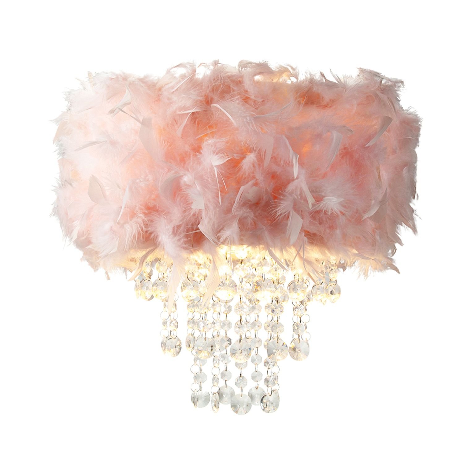 Happy Homewares Pink Feather with Transparent Acrylic Pendant Shade - 32cm