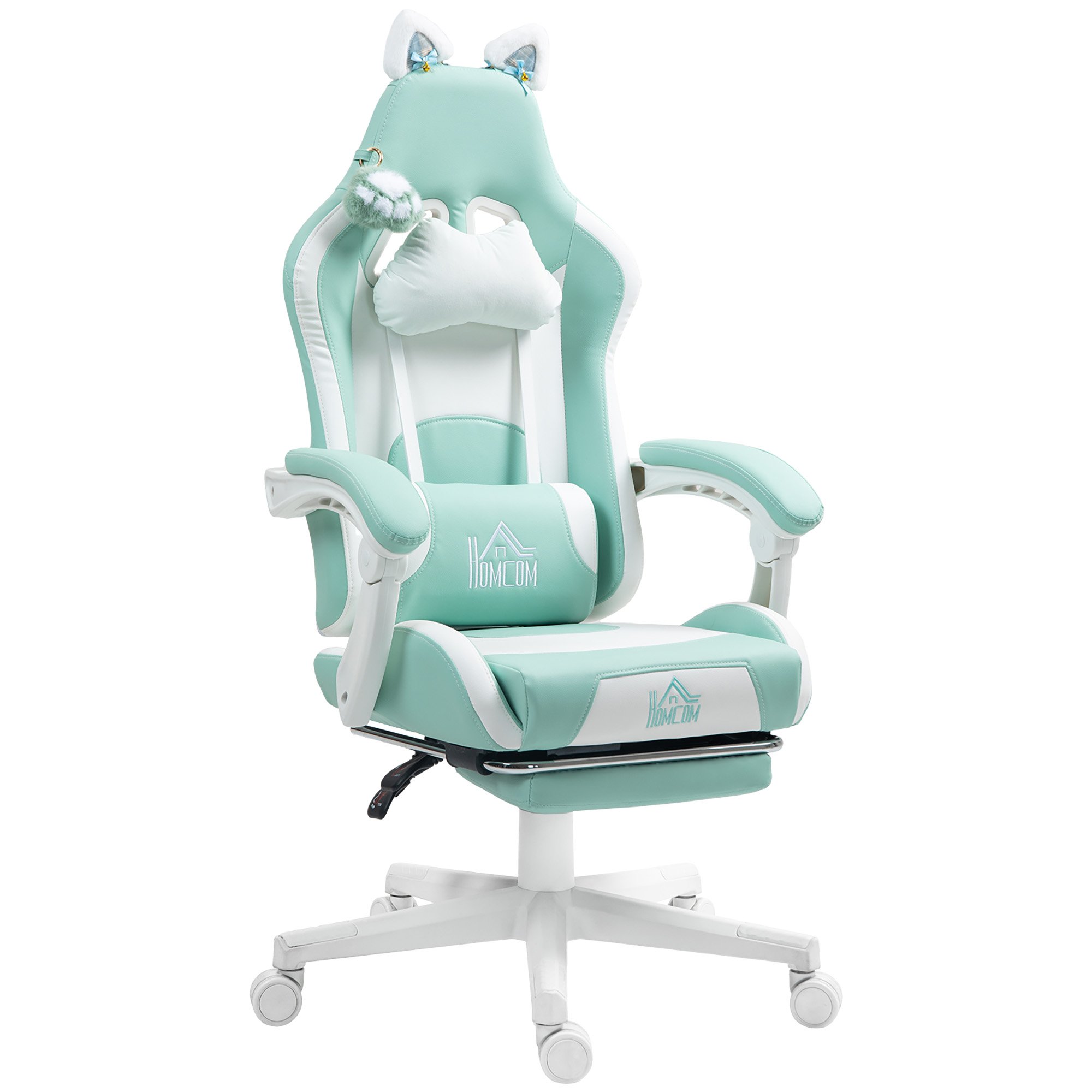 Homcom Faux Leather Cat Ear Reclining Gaming Chair with Footrest – Light Blue