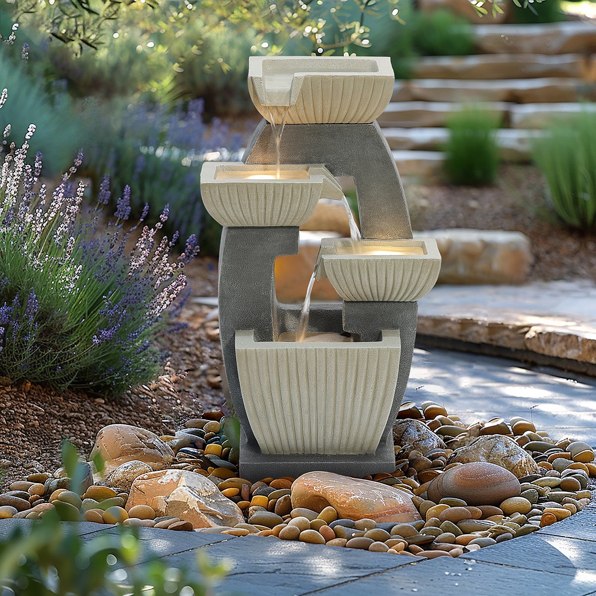 Charles Bentley Elbe Mains Powered Cascading Water Feature - Grey