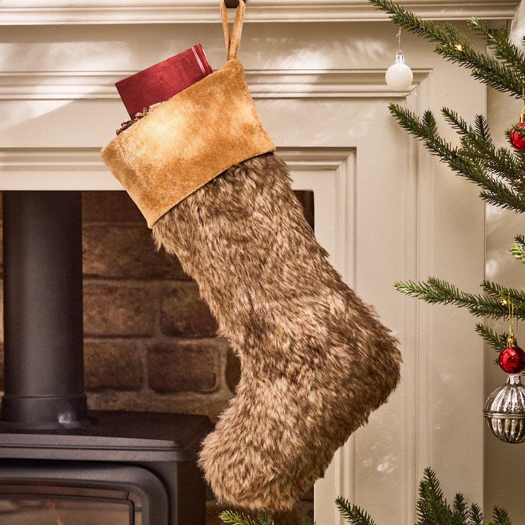 Dibor Fabric Christmas Stocking - Light Brown