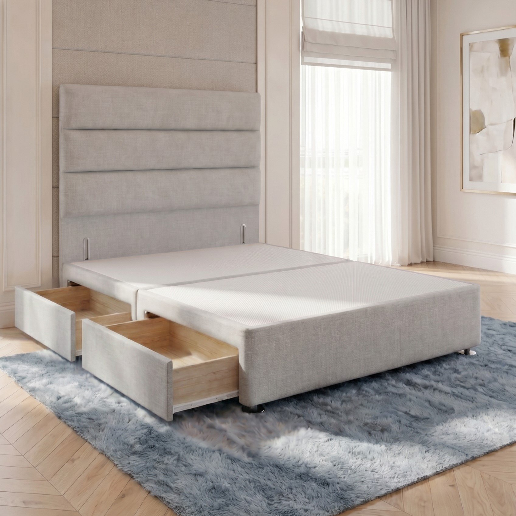 Somnior Regent Linen Super King 2 Drawer Divan Bed 54" Headboard - Light Grey
