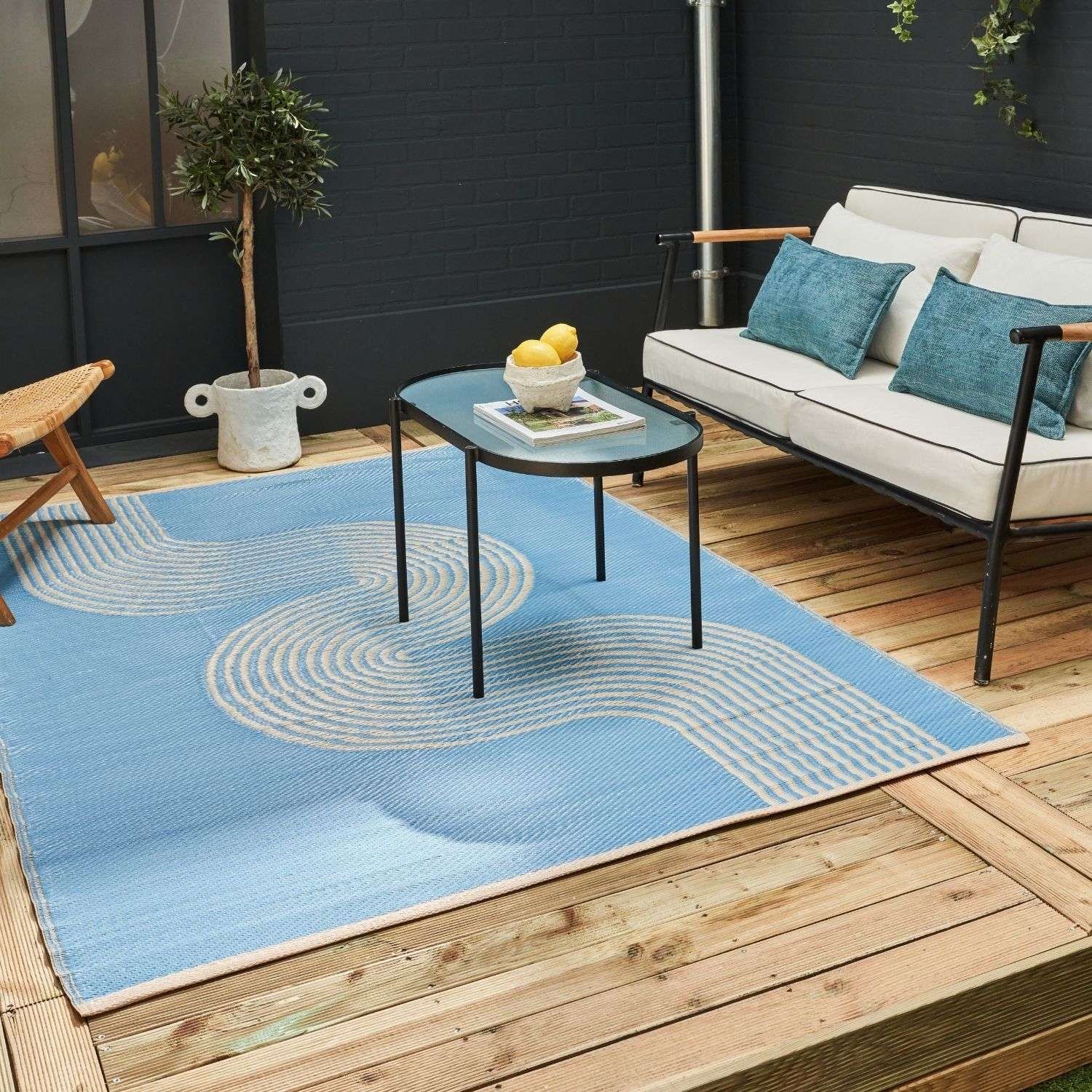 The Rugs Blue Urban Reversible Wave Outdoor Rug - 90 x 150cm