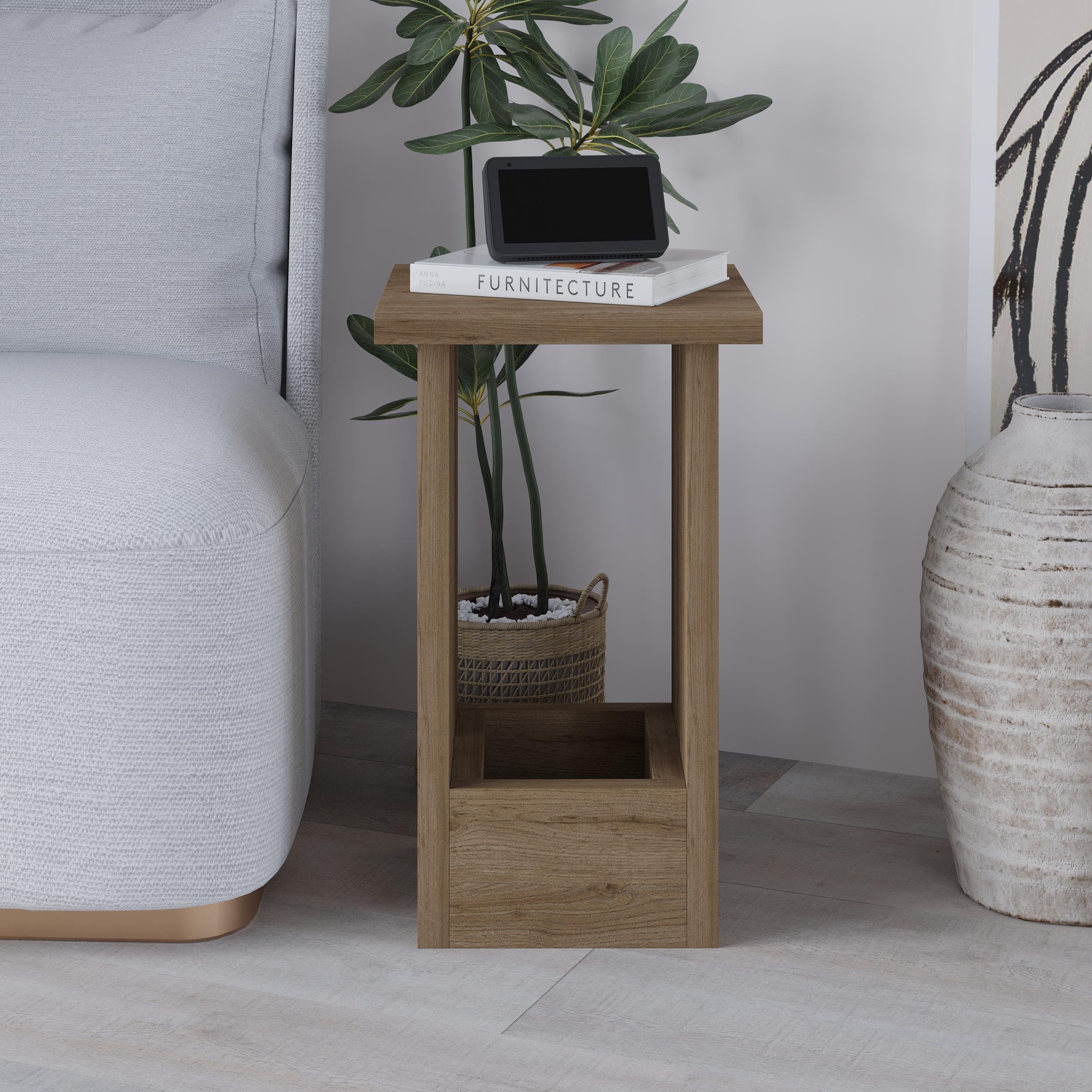 Decortie Tasos Melamine Particleboard Side Table - Natural Wood