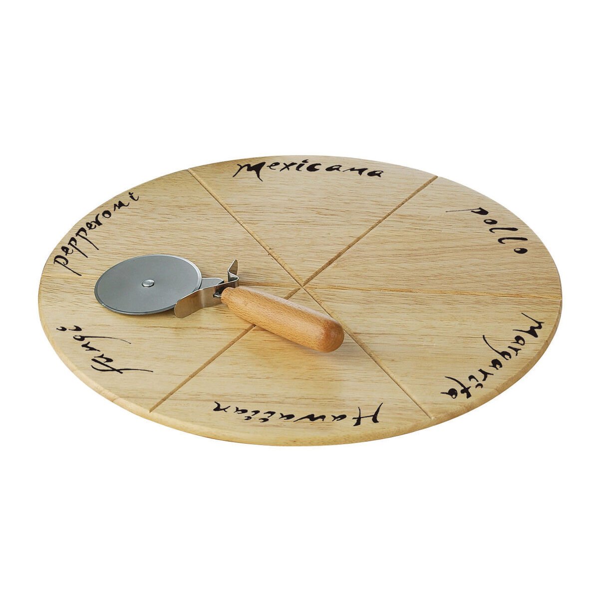 Orsina Rubberwood Pizza Board Set With Cutter - Natural
