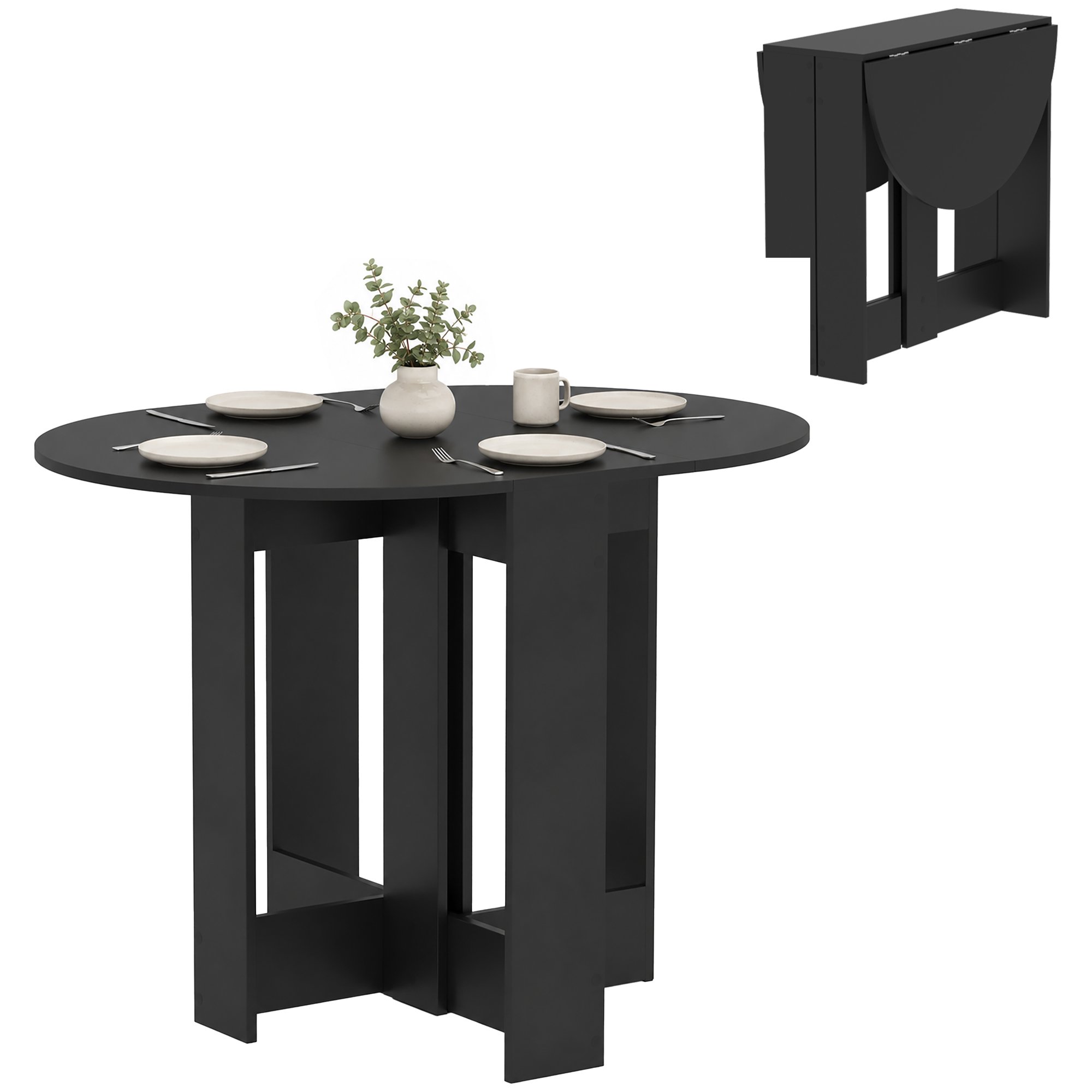 HOMCOM Small Spaces Folding Drop Leaf Table - Black
