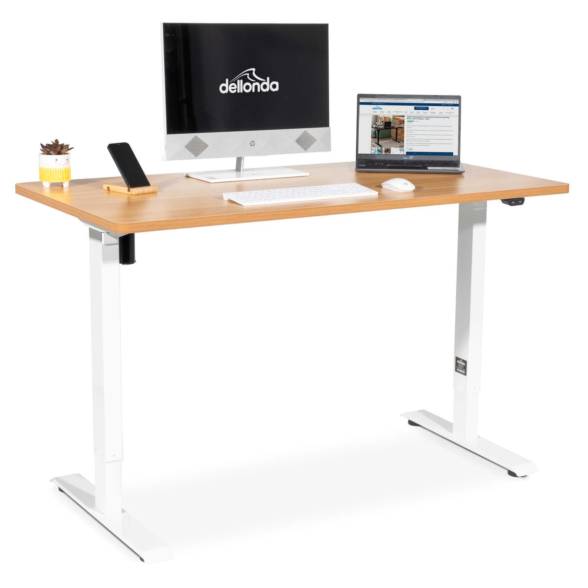 Dellonda Single Motor Adjustable-Height Desk - Oak